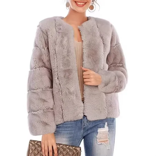 New Women's Faux Fur Jacket Round Neck Winter Warm Long Sleeve Elegant Stylish Comfortable Versatile Commuter Daily Wear Jacket