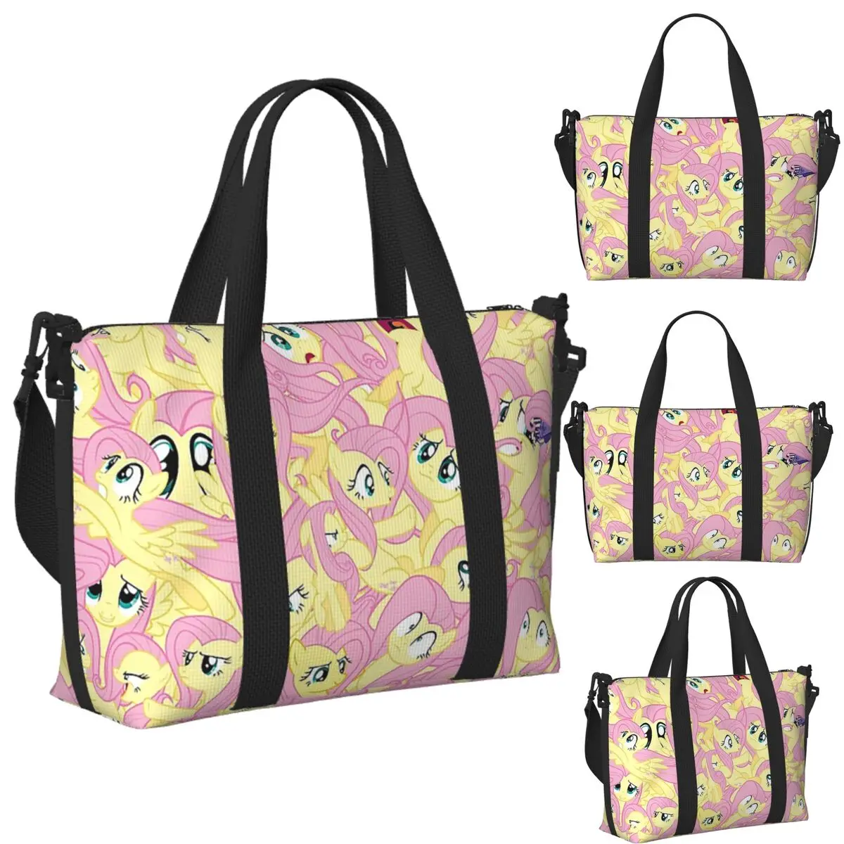 

Custom Fluttershy Mess Beach Travel Bag Large Capacity Tote Bags for Gym Sport Women Shopping Duffle Shoulder Bag