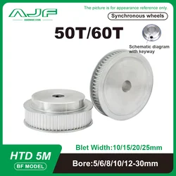 50Teeth 60Teeth HTD 5M Timing Pulley Bore 5-30mm BF Type 5M-50T 60T Synchronous Pulley  Belt Width 10/15/20/25mm Gear Pulley