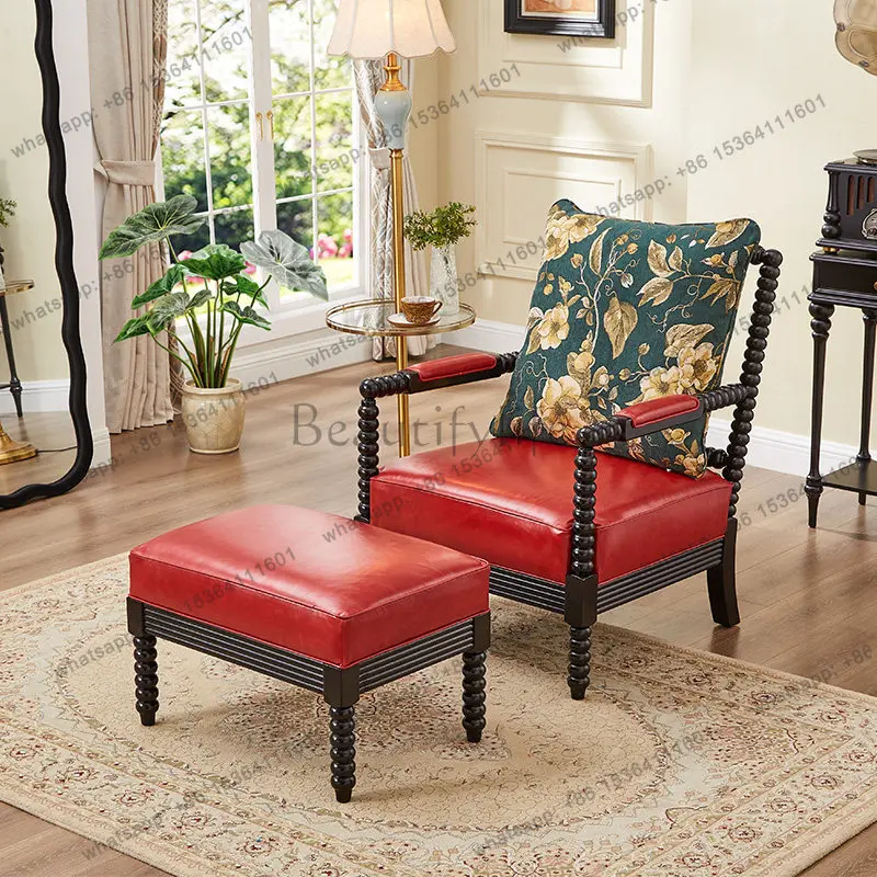 

Американский винтажный одноместный диван из массива дерева, французское кресло в стиле тигрового дивана, винтажный стиль для гостиной, табурет для отдыха, для домашнего балкона.