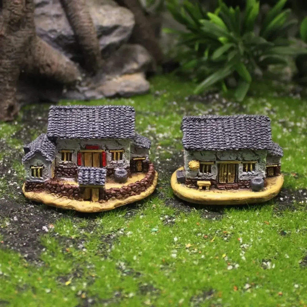 Lindo arco chino de resina miniaturas blanco amarillo DIY casas de pueblo de resina figuritas de casa decoración del hogar
