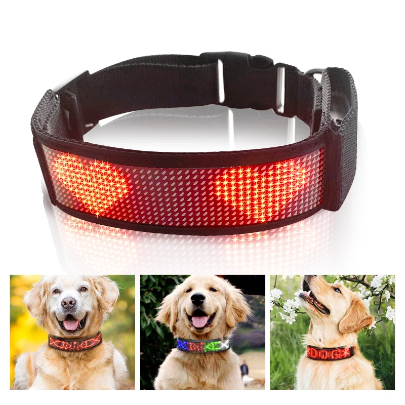 Adjustable Free Size Luminous LED Pet Collar Waterproof USB LED Light Up Safety Dog Collar Programmable LED Display Dog Collars