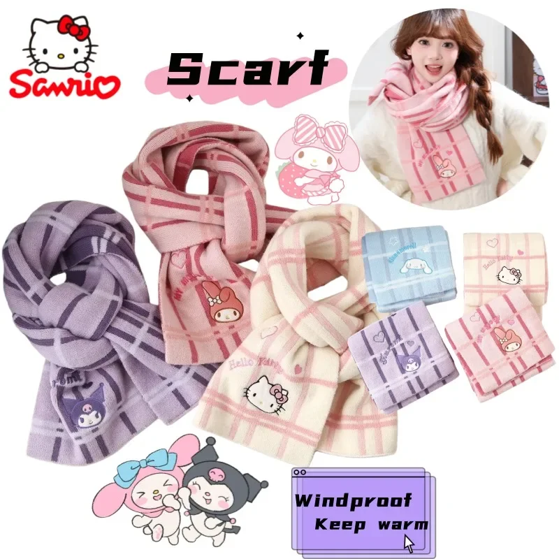 

Sanrio My Melody Kuromi Hello Kitty аниме мультфильм милый двусторонний вязаный шарф Kawaii девушка сердце теплый зимний утеплитель для шеи подарок
