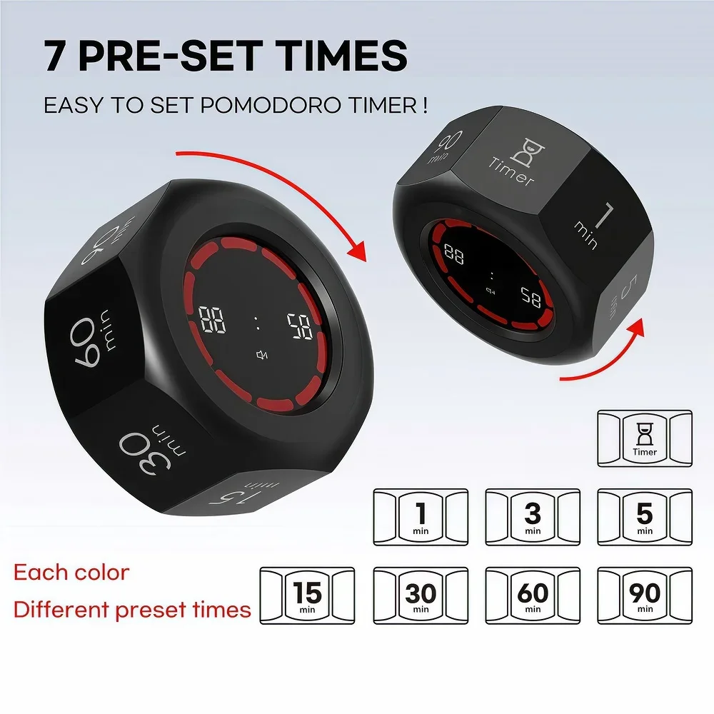 Visual Study Timer for Kids Focus Pomodoro Clock with Gravity Sensor Flip Mute Countdown Tool Homework Exam Time Management Gift