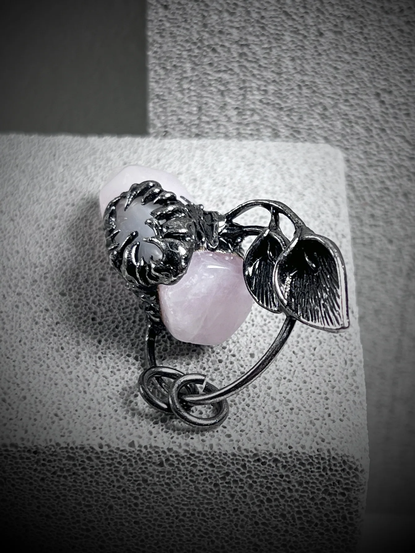 YEEVAA Halloween Skull Vintage Pink Crystal Hexagonal Pillar Set with Cat's Eye Stone Plated Antique Silver Pendant