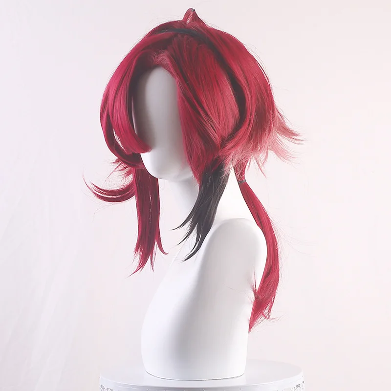 Ryujinnai Heizou 코스프레 가발 이나즈마 시티 다크 레드 그라데이션 하이라이트 업턴드 포니테일 스타일 원신 임팩트 헤이조 가발