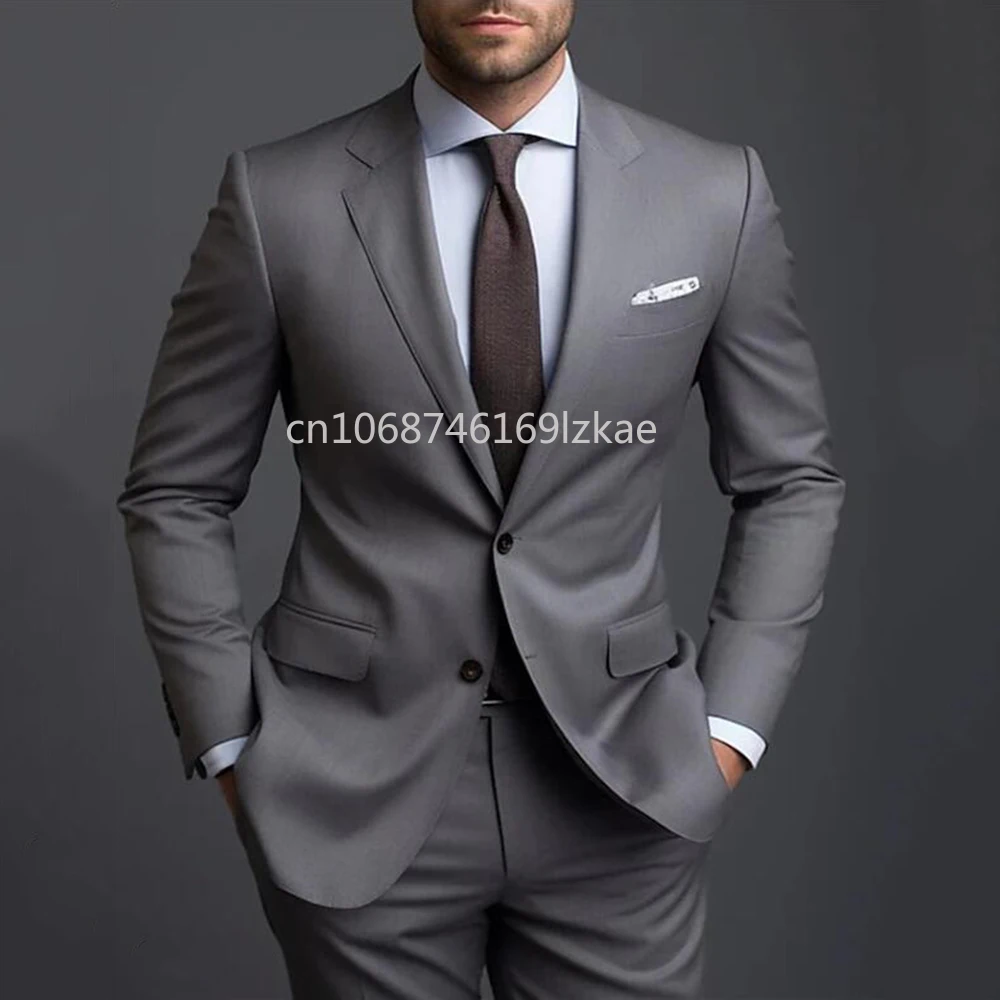 Traje Formal De negocios para Hombre, traje De boda con solapa con muescas, esmoquin ajustado, Blazer, pantalones, 2 piezas, color gris