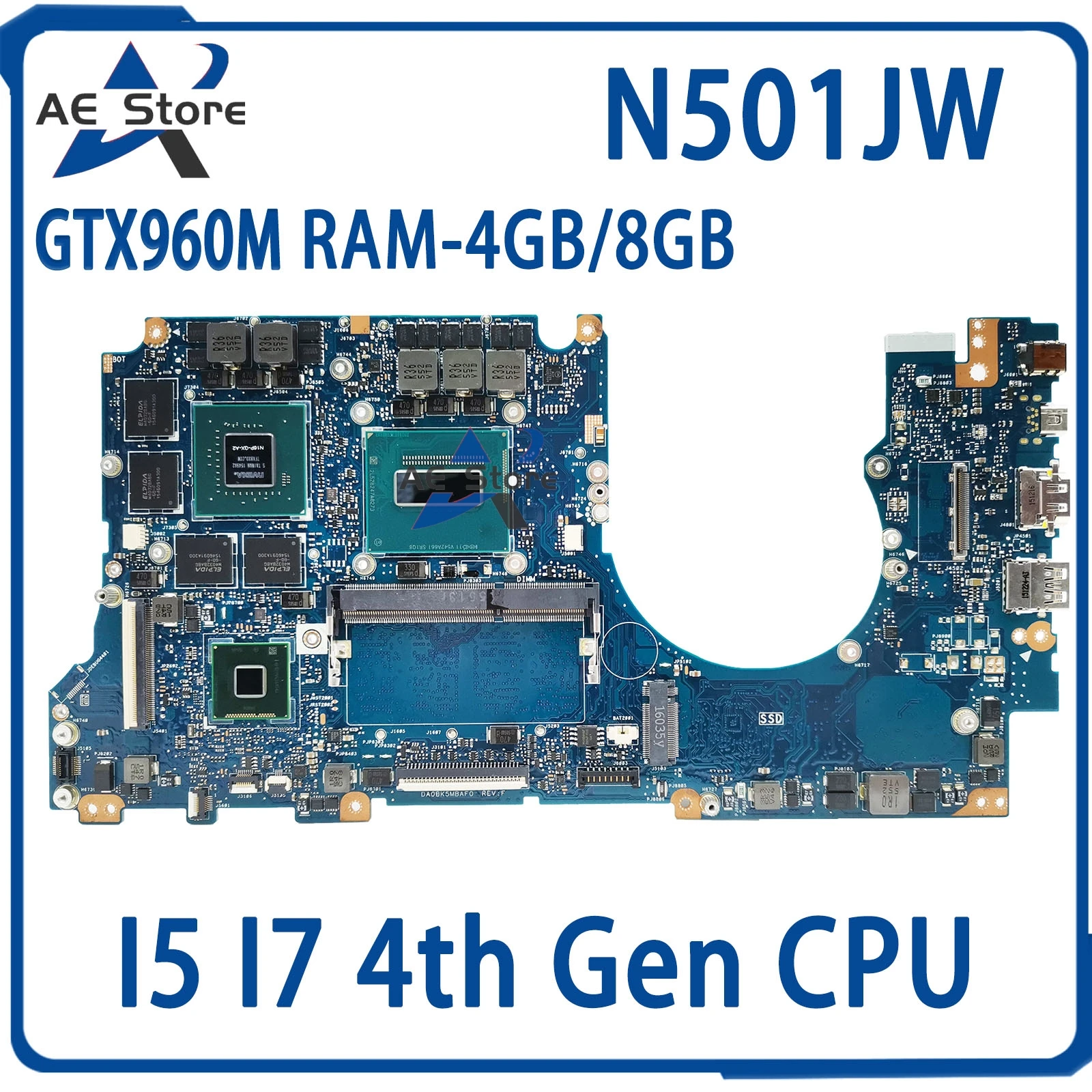 N501J Mainboard For ASUS N501JW G501J G501JW UX501J UX501JW G60JW Laptop Motherboard I5 I7 GTX960M-2G/V4G 4GB/8GB-RAM