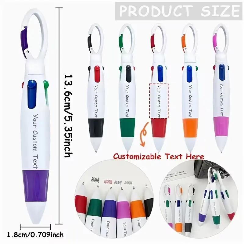 20pcs Personalized Custom Engraved 4-color Multifunctional Ballpoint Pens with Carabiner, Random Colors |   Portable Pocket-sized Retractable Pen |   Anti-bleed ink smooth writing pen, suitable for nurses, doctors, office workers, students, and everyday use, making it an excellent gift choice for the back-to-school season, Teacher's Day, Valentine's Day, and Christmas