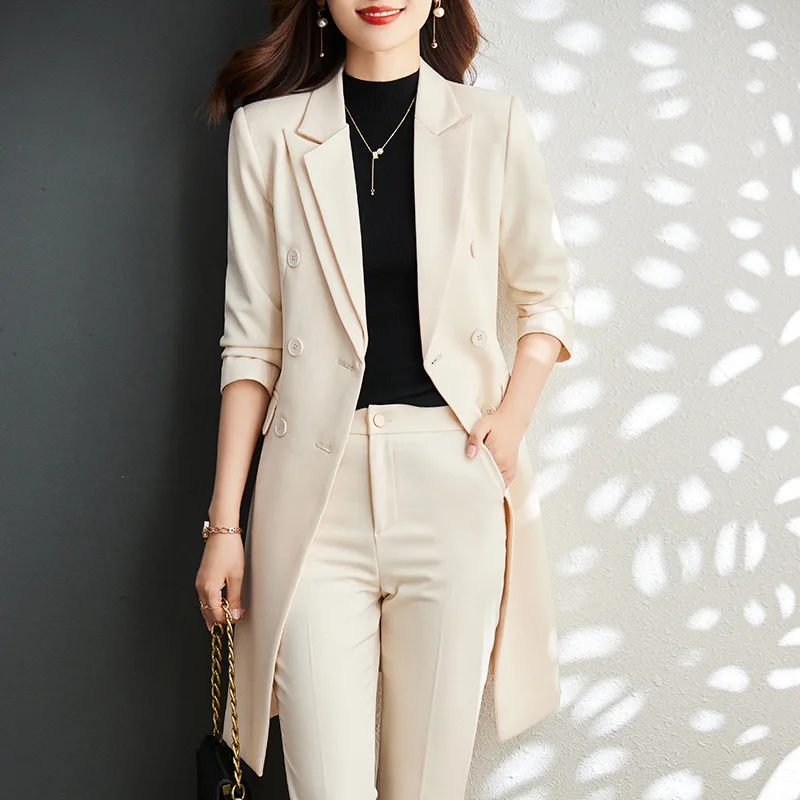 High Quality Blazer Suit Pants Jacket Sets Female Autumn Winter Formal Ladies Lengthen Business Suits Women Work Office Uniform