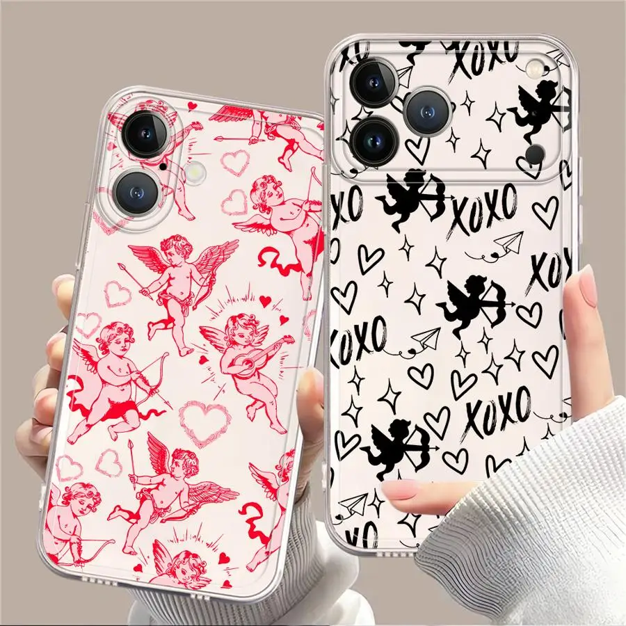 Black Pink Angel Soft Phone Cover Case for iPhone 17 Pro Max XR 13 Pro 17e XS Max Air 15 12 Mini 14 Plus 16 11