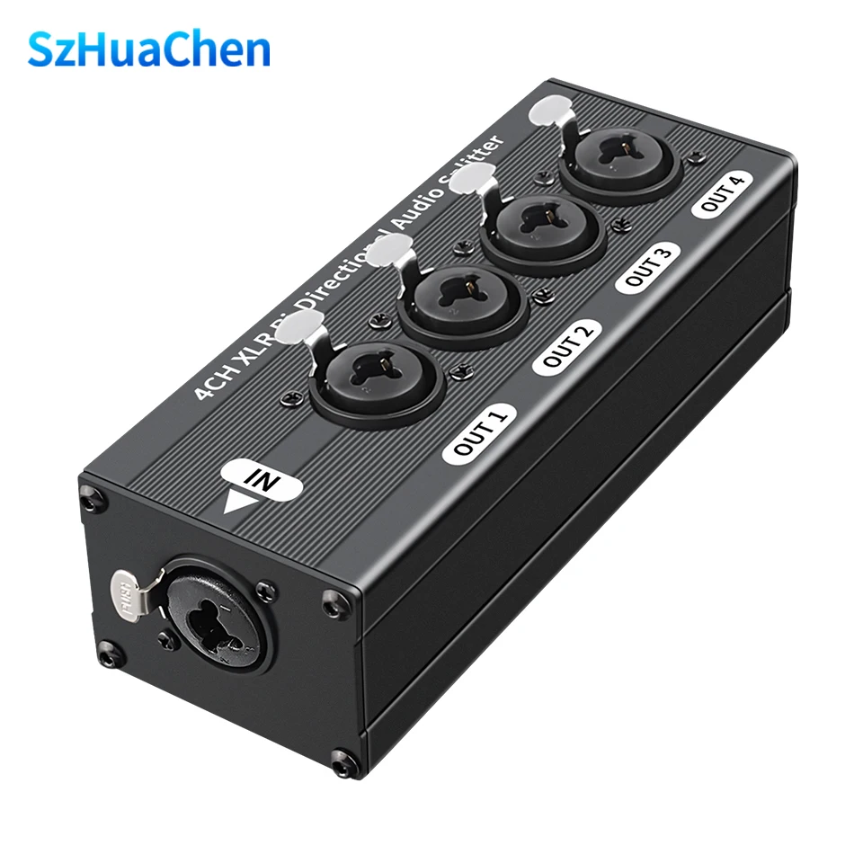 Rozdzielacz audio XLR zbalansowany 3-pinowy 1 wejście 4 wyjścia, skrzynka rozdzielająca sygnał audio, nie wymaga zasilania, rozdzielacz audio XLR 1x4
