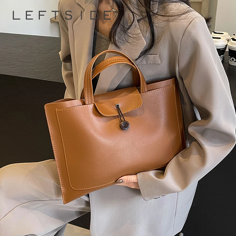 

LEFTSIDE Solid Colors Pu Leather Big Shoulder Bag for Women 2024 Fashion Simple Hand Bag Females Handbags Lady Tote Bag