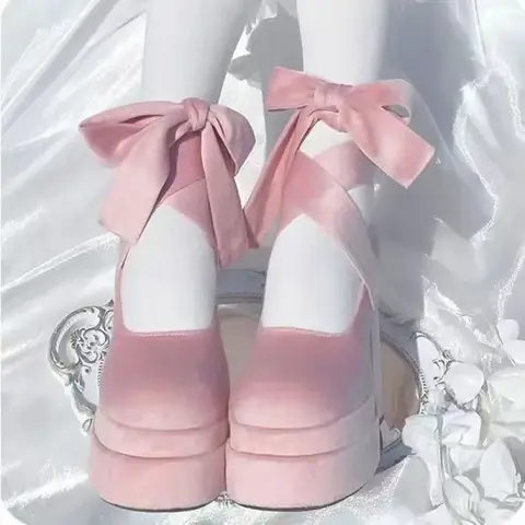 Retro Thick Heel Mary Janes High Heels Spring Autumn New Pink French Wedding Shoes Heightening Rubber Bottom Polyurethane