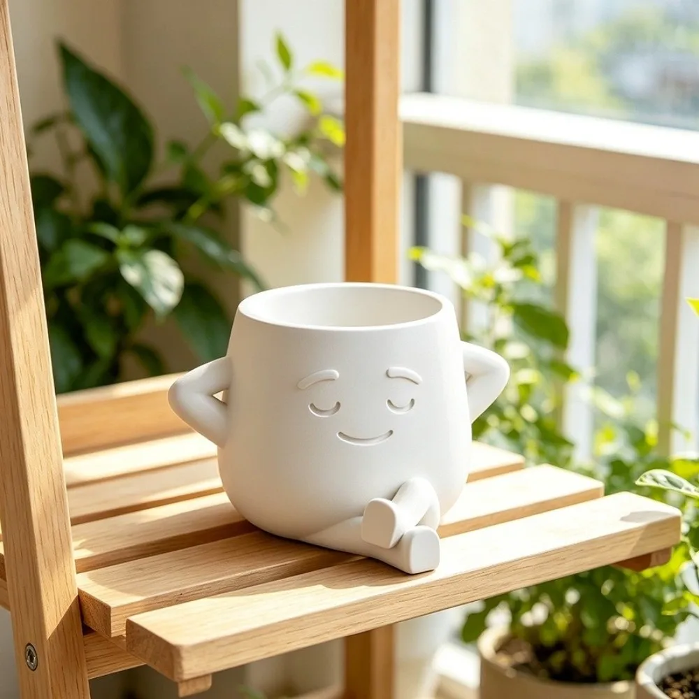 Novelty Mini Size Plant Pot Stylish Design Ornaments Flowerpot Holder 3D Printed Desktop Decoration Office