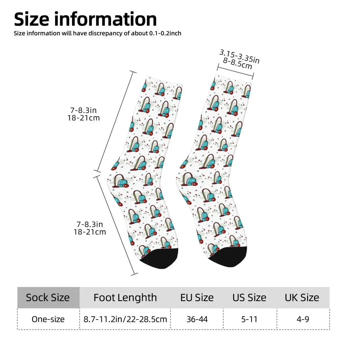 All Seasons Crew Stockings Cartoon Vacuum Cleaner Design Socks Crazy Hip Hop Long Socks for Men Women Valentine's Day Gifts