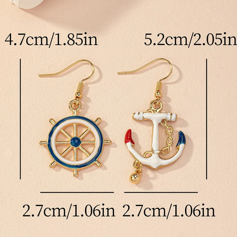 New Anchor Ship Wheel Dangle Earrings Women Playful Nautical Drop Earring Trendy Casual Daily Party Accessories Jewelry Gifts