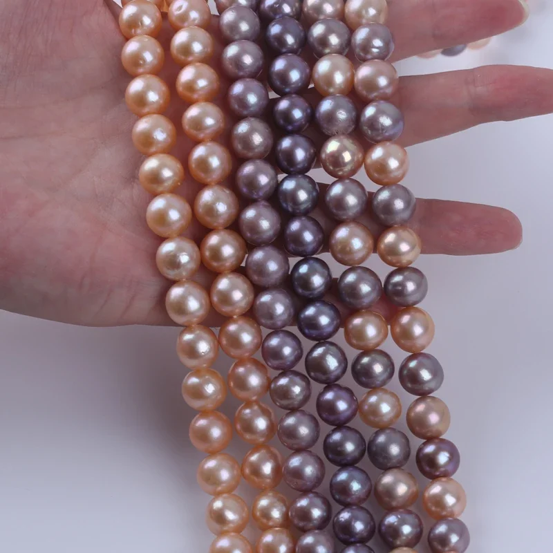 Wholesale Hot Selling 9-11mm  Round Pink Purple Color Freshwater Loose Pearl Beads Strands For Jewelry Marking