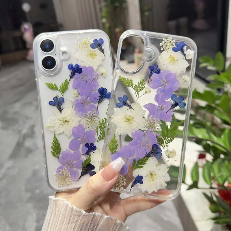 Drip Glue Real Dried Orchids Phone Case For iPhone 13 12 Mini 16 15 14 Plus 11 Pro XS Max X XR Seismic Soft TPU Flower Shell