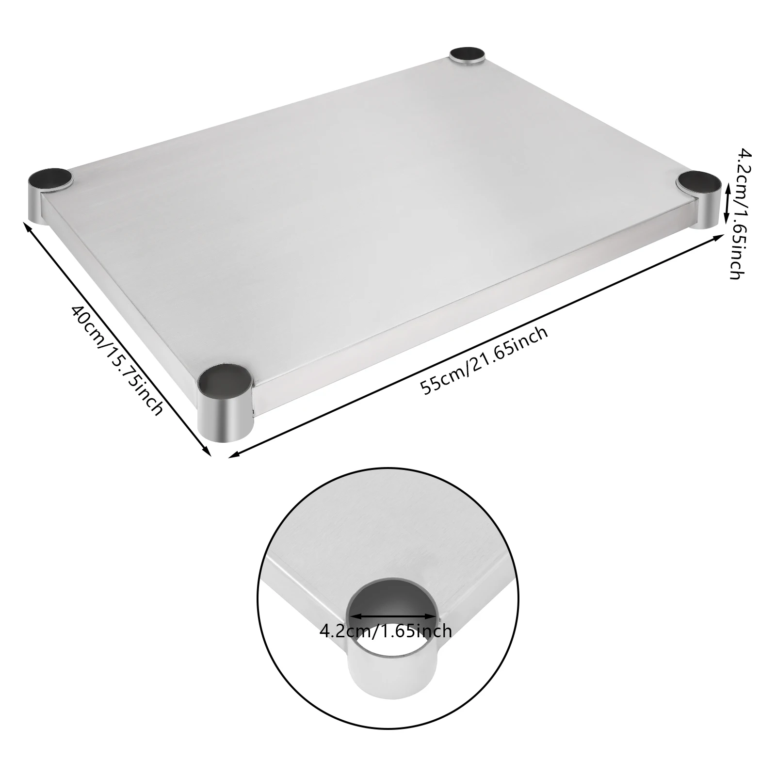 رف سفلي قابل للتعديل من الفولاذ المقاوم للصدأ باللون الفضي، طاولة عمل تحت الرف لطاولات العمل DuraSteel، بما في ذلك طاولات العمل القياسية #5