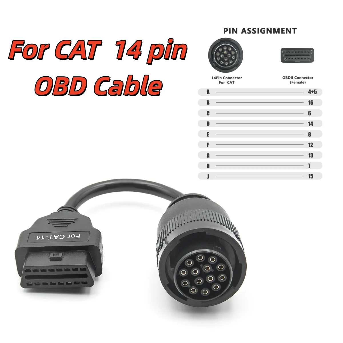 For CAT 14 Pin to 16 Pin OBD2 Adapter Cable Diagnostic Tool for Heavy Duty Truck Fourth Generation Cat ET14 Pin for Caterpillar