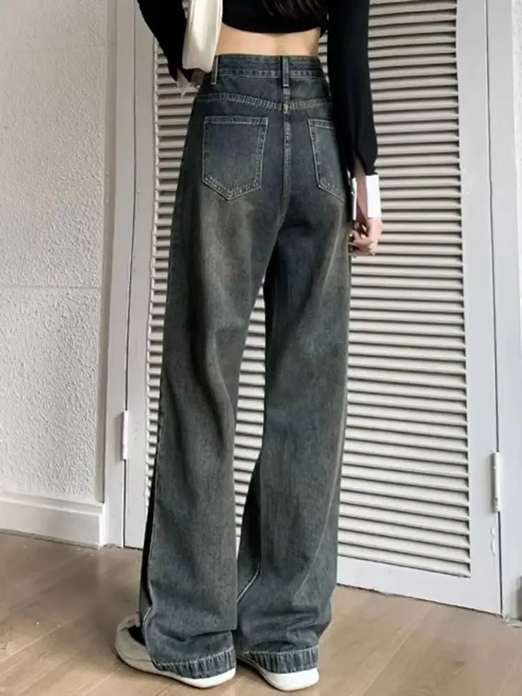 Spring Chicly Washed Vintage Straight Female High Waisted Jeans New Basic Simple Casual Classic Zipper Button Baggy Jeans Women