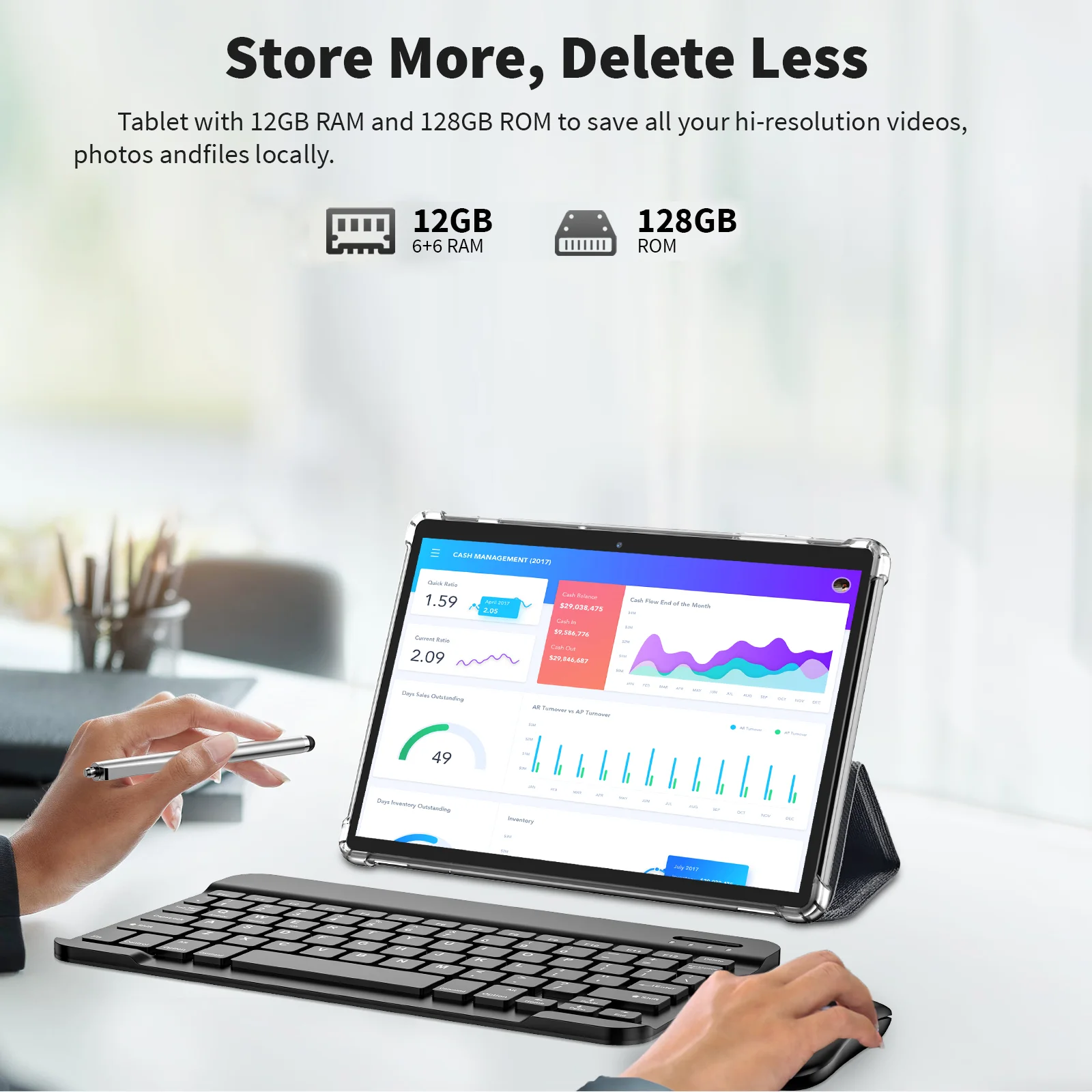 Relndoo Android 14 Tablet 10.1 Inch, 12GB(6+6 Expanded) RAM+128GB ROM, Dual Cameras, BT5.0, WIFI, IPS Display Screen, Type-C