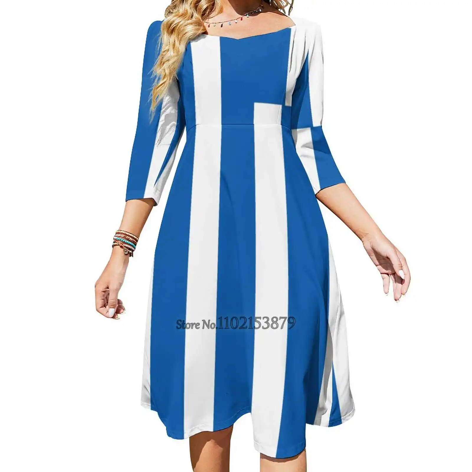 Flag Of Greece Back Lacing Backless Dress Square Neck Dress Evening Party Dresses Midi Sexy Dress Greek Flag Greece Flag Greece