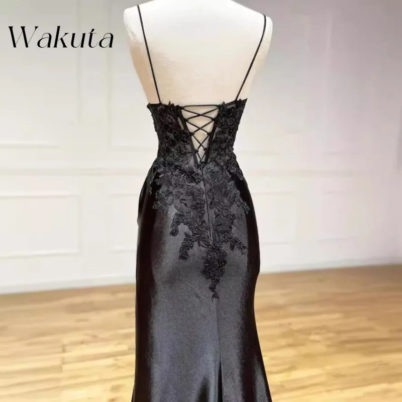 Wakuta-Vestido largo de noche con escote en V, traje Sexy con tirantes, hombros descubiertos, Floral, para banquete, boda, con malla ajustada, conmemorativa