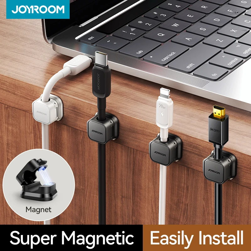 Joyroom Magnetyczny klips do kabli 3/6 szt. Uchwyt na kable Samoprzylepny uchwyt na przewody Organizer kabli do domowego biura pod biurkiem