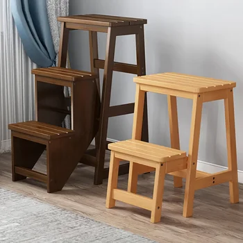 Multifunctional step stool bamboo household indoor chair foldable shoe changing chair sturdy stable home furniture