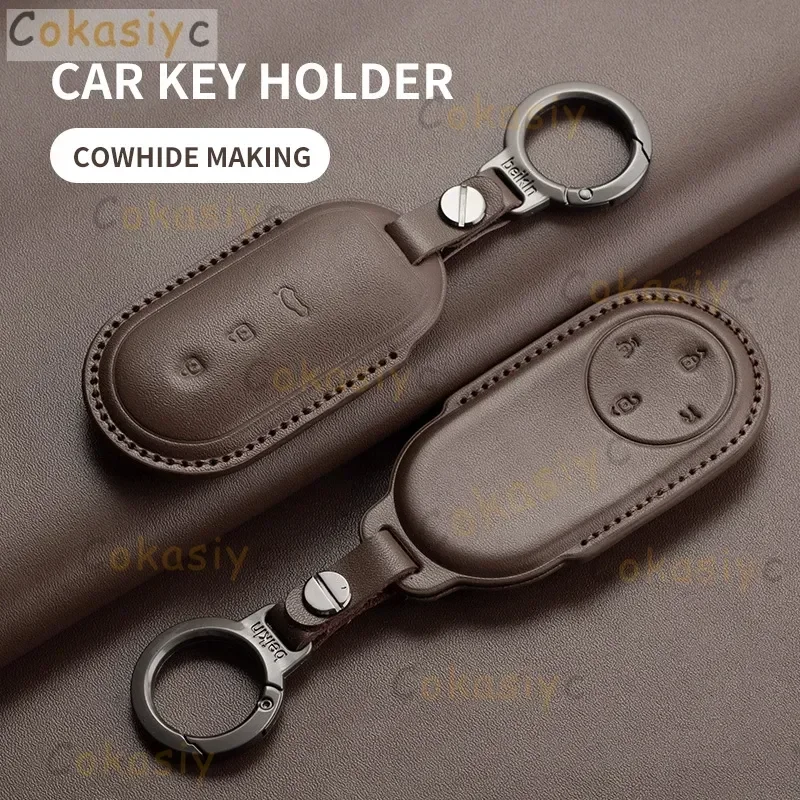 Leather Car Remote Key Case Cover Shell Fob For Huawei AITO M5 Set 2022 M7 M5EV M9 Clasp Auto Protector Bag Accessories