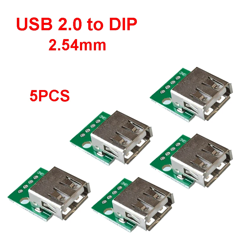 

5PCS Type A USB Female To DIP 2.54MM PCB Board Adapter Converter USB connector usb female For Arduino