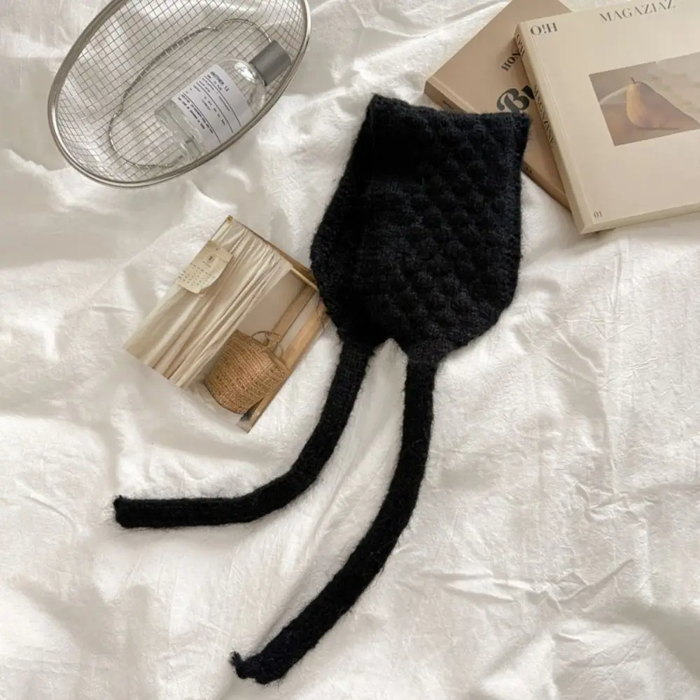 Personality Thickening Wool Strappy Ear Muff Windproof Keep Warm Knitted Earmuffs Handmade Solid Color Earlap Warmer Girls