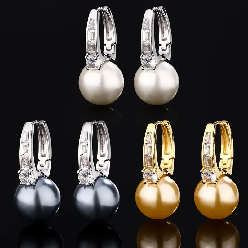 

Elegant Simulated Pearl Drop Earrings 12mm Pearls in Gold Gray White Closure Ideal for Wedding Party Jewelry Dress Accessories