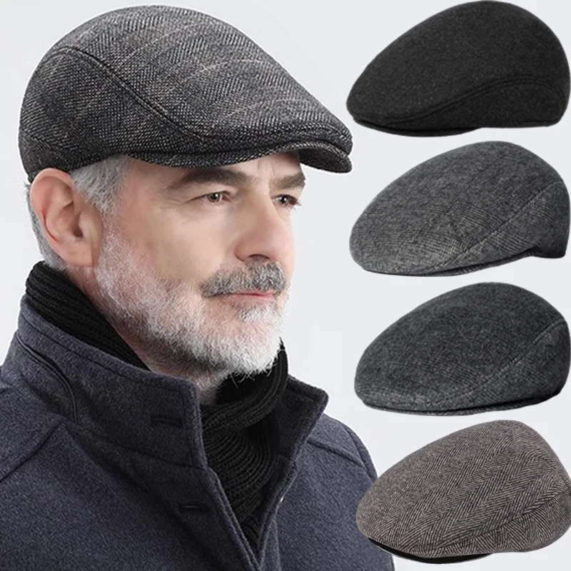 2024 Men's Cotton Plaid Berets Caps for Men Women Middle-Aged Autumn Winter Hats Boina Herringbone Baker Tweed Boy Hat