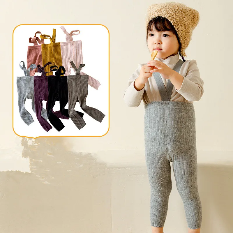 Baby Girl Boys Stocking Toddler Knit Tights Newborn Suspender Tights Pantyhose Solid High Waist Overall Leggings