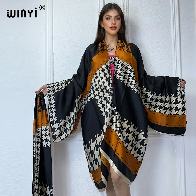 WINYI Women fashion print maxi Kimonos Elegant dress African Cardigans beach outfits kaftan beach cover up Swimwear loose coat