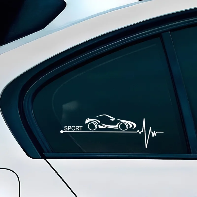 Car Window Stickers - Dynamic Racing And Heartbeat Pattern Sports Decals, Self-Adhesive Glossy C-Type for Rear Glass