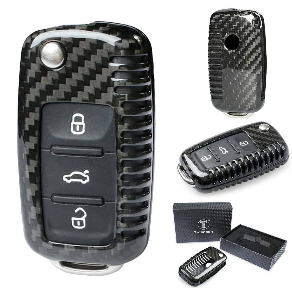 3 Buttons Car Remote Key Fob Shell Cover Case Housing Carbon Fiber Black For Volkswagen VW Golf Passat Beetle Jetta etc.