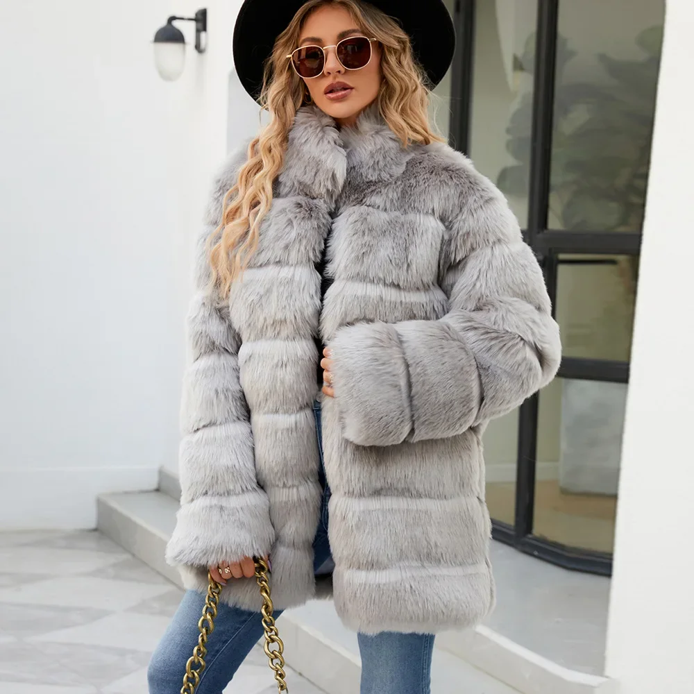 Faux Fur Coat Womens Casual Top Autumn and Winter New Fashion and Popular Fur Coat Women