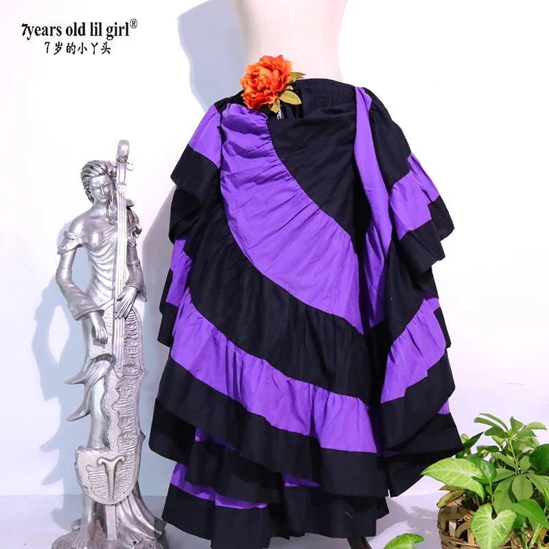Danza del ventre Tribal Ruffle Flamenco Satin 25 Yard 4 Tiered 20Yard 4 Tiered 720 Gradi Gonna Gypsy Skir