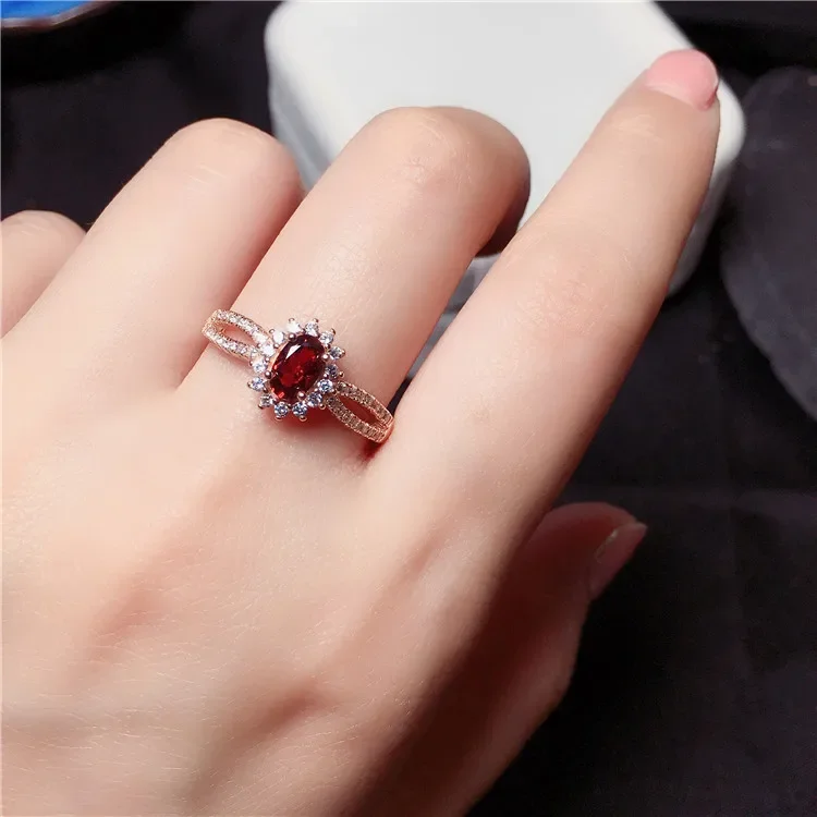 

100% настоящее серебро 925 пробы, кольцо с гранатом для повседневного ношения, 4 мм * 6 мм, серебряное кольцо с натуральным гранатом, стерлинговое серебро, женские ювелирные изделия с гранатом