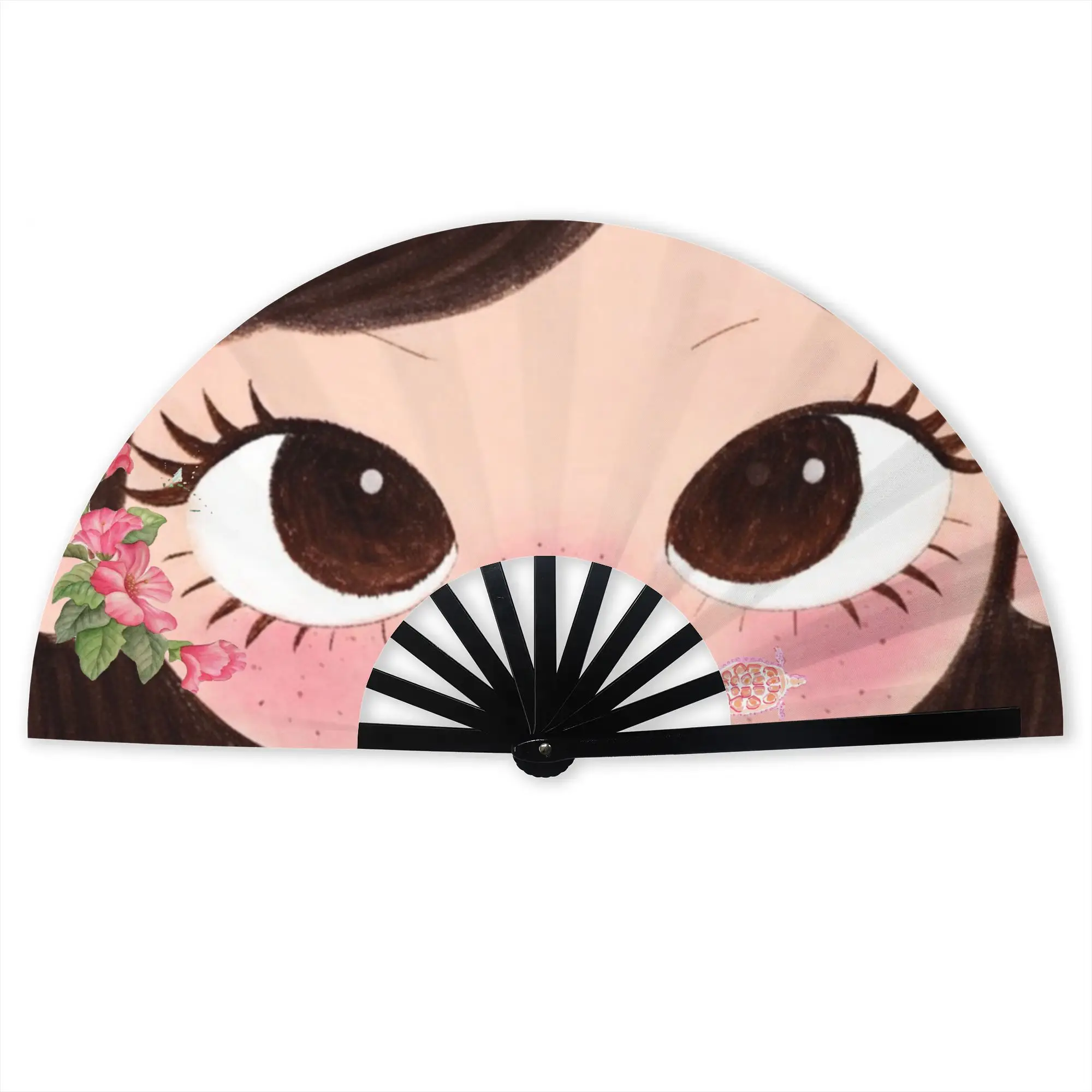 Custom Big Eyes Girl Comic Promotional Gift Hand Fan Party  Durable Folding Fans Novelty Bulk Pack Fan