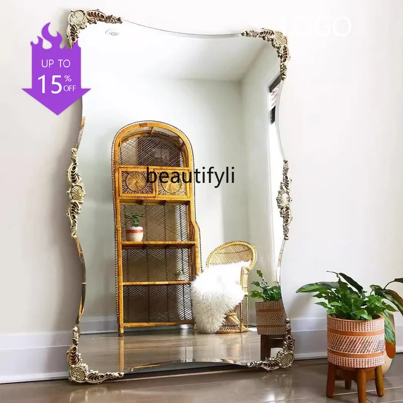 European and American Carved Dressing Mirror Living Room Decorative Floor Mirror Customizable Fitting Mirror