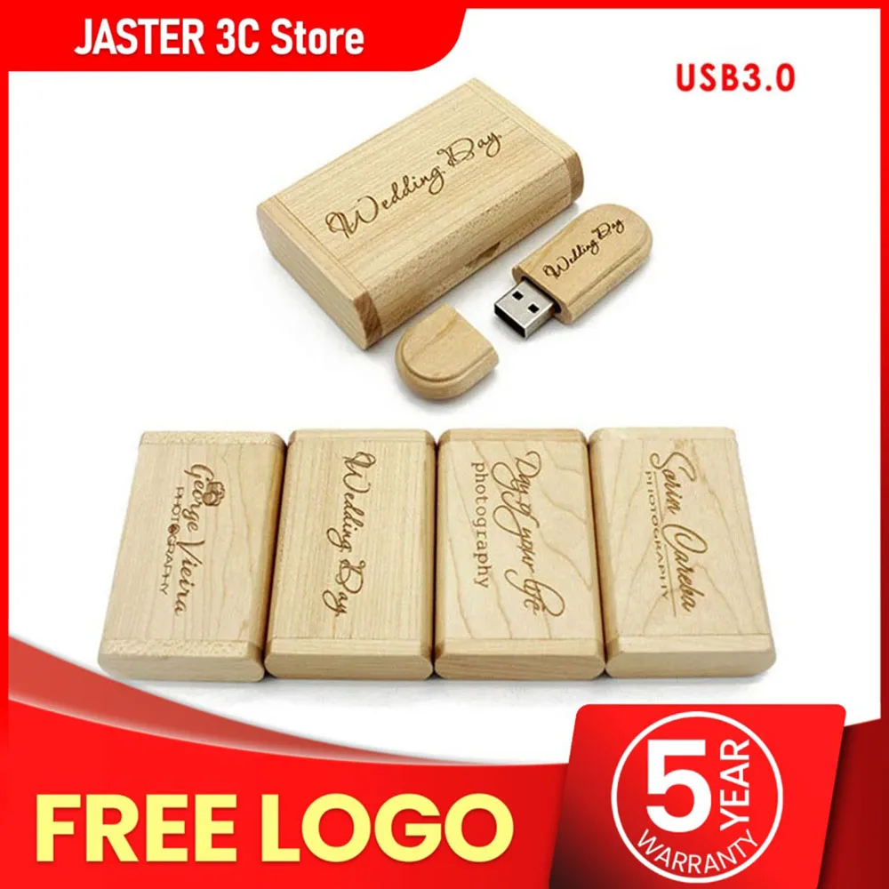 

JASTER Original Wooden Pendrive USB 3.0 4GB 8GB 16GB 32GB 64GB 12GB Flash Drive Memory Stick Wedding Gift 1PCS free logo