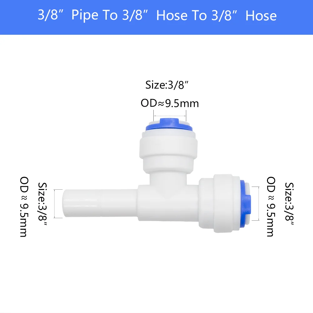 YQBS Reverse Osmosis 1/4 3/8 Hose Connection Quick Coupling Stem L Straight Tee RO Water Aquarium Plastic Joint Pipe Fitting