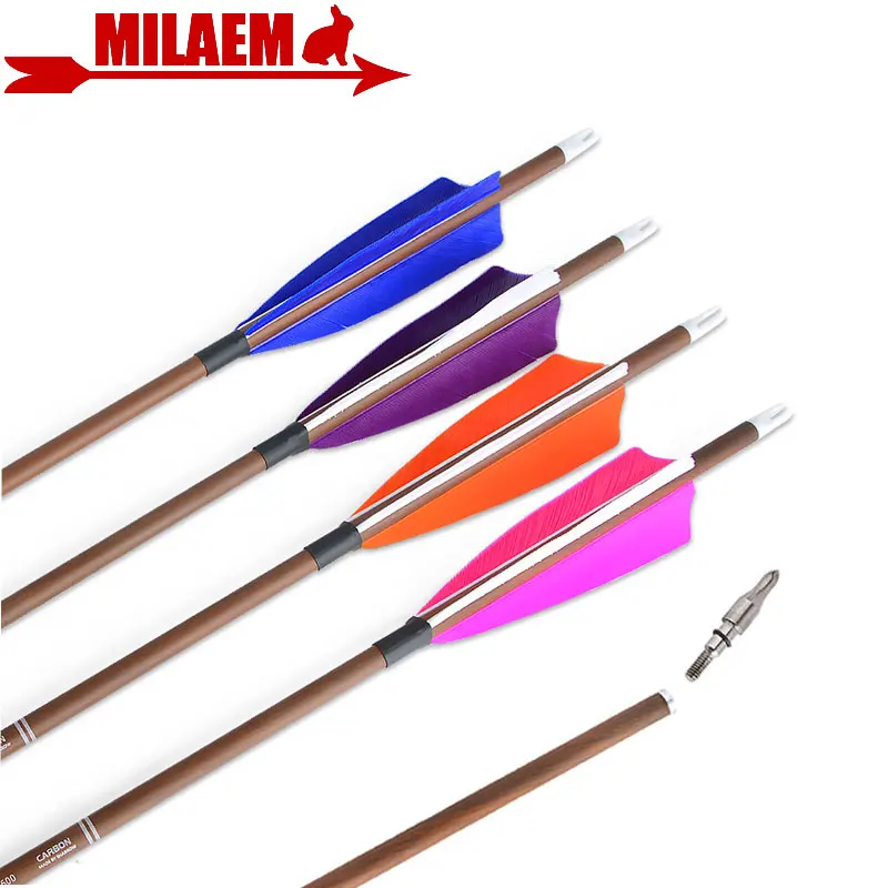 

6/12pcs 31inch Archery Pure Carbon Arrow Spine 340/400/500/600 4inch Turkey Feather ID6.2mm Hunting Bow Shooting Accessories