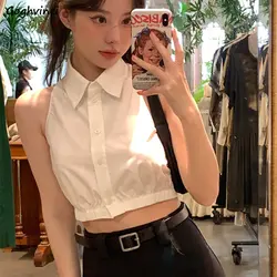 Shirts Women Casual Sexy Streetwear Female Summer Simple New Popular Turn-down Collar Korean Style Crop Tops All-match Hotsweet