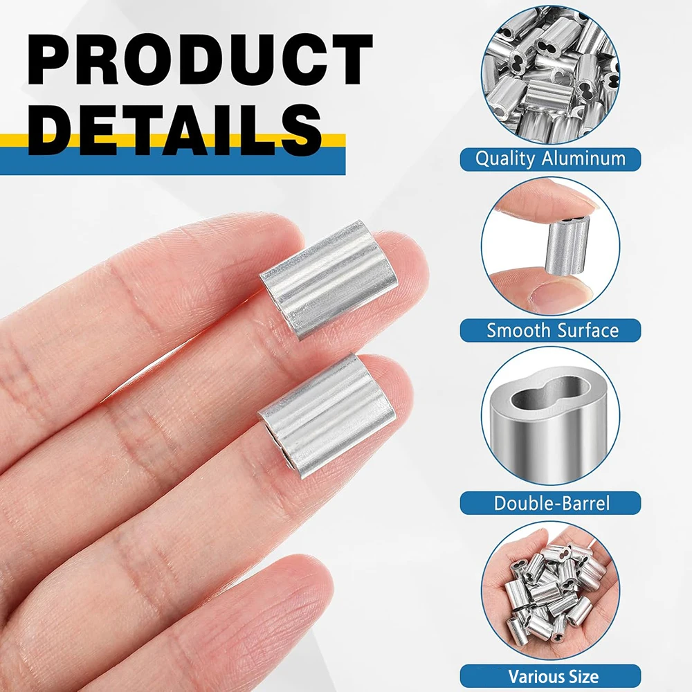 Aluminum Crimping Loop Sleeve for 0.165 Inches to 1.41 Inches Diameter Wire Rope, Double Ferrule Aluminum Wire Rope Sleeve